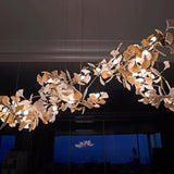 Modern Handcrafted Porcelain Ginkgo Leaf Chandelier Brass Branch Pendant Lighting
