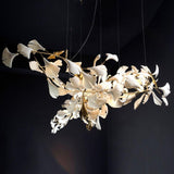 Modern Handcrafted Porcelain Ginkgo Leaf Chandelier Brass Branch Pendant Lighting