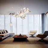 Modern Handcrafted Porcelain Ginkgo Leaf Chandelier Brass Branch Pendant Lighting
