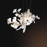 Modern Handcrafted Porcelain Ginkgo Leaf Chandelier Brass Branch Pendant Lighting