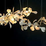 Modern Handcrafted Porcelain Ginkgo Leaf Chandelier Brass Branch Pendant Lighting