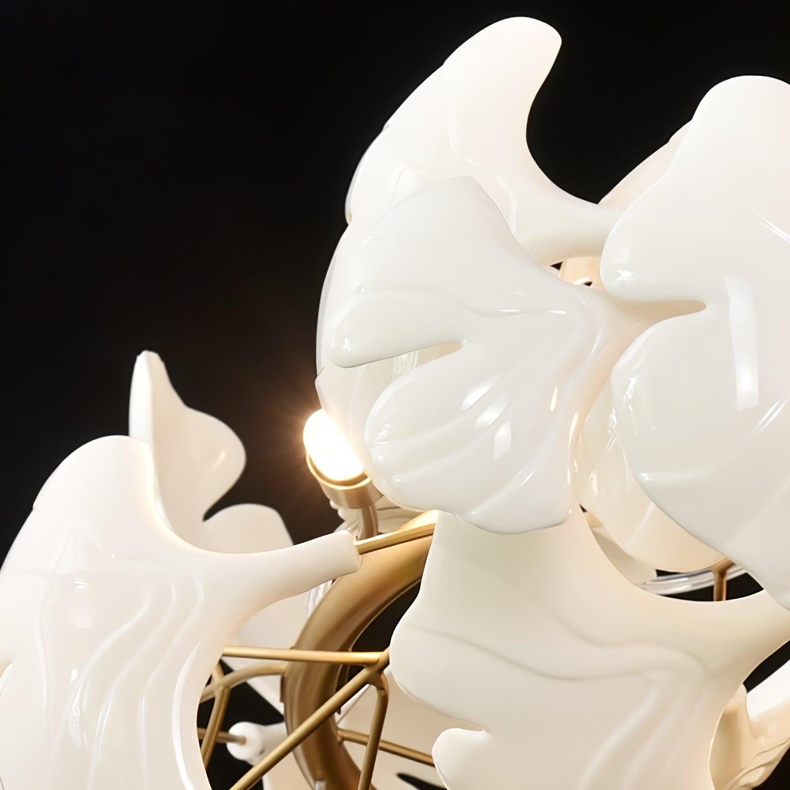 Modern Handcrafted Porcelain Ginkgo Leaf Chandelier Brass Branch Pendant Lighting