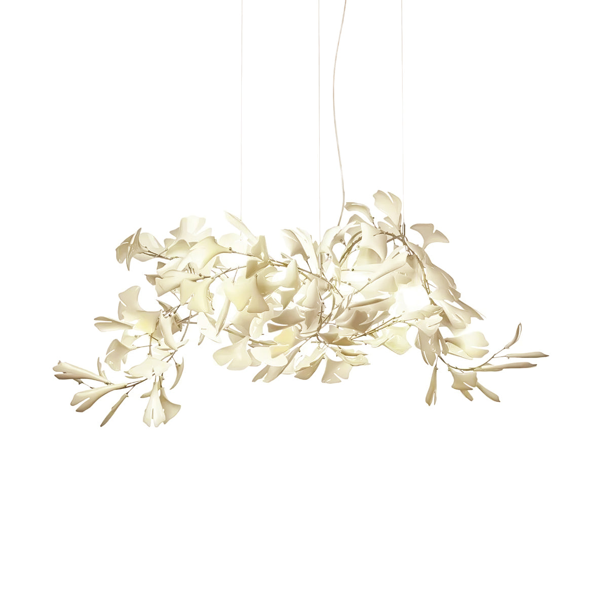 Modern Handcrafted Porcelain Ginkgo Leaf Chandelier Brass Branch Pendant Lighting