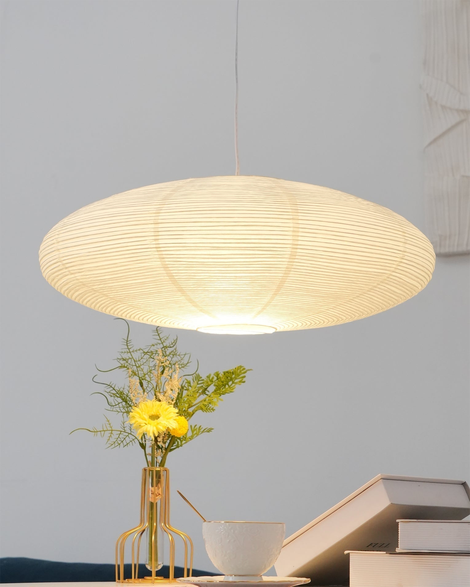 Modern Handcrafted Washi Rice Paper Pendant Light 15A Organic Mulberry Paper Ceiling Hanging Lamp