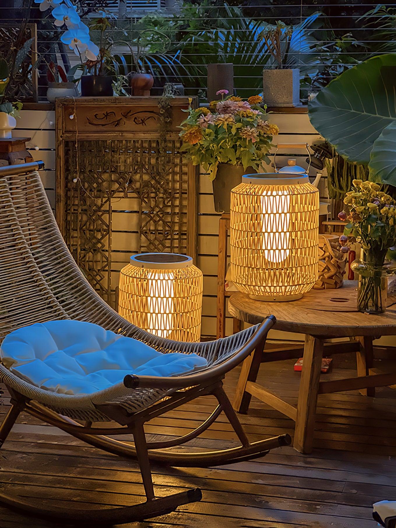 Modern Handcrafted Woven Rattan Outdoor Garden Lamp Waterproof LED Landscape Lighting