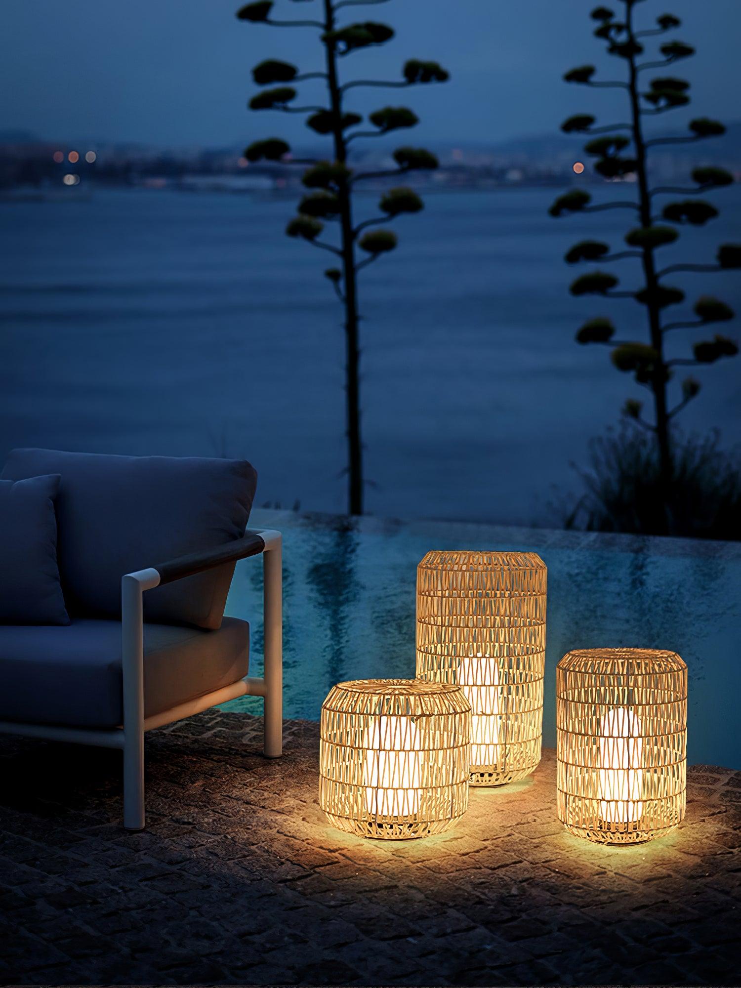 Modern Handcrafted Woven Rattan Outdoor Garden Lamp Waterproof LED Landscape Lighting