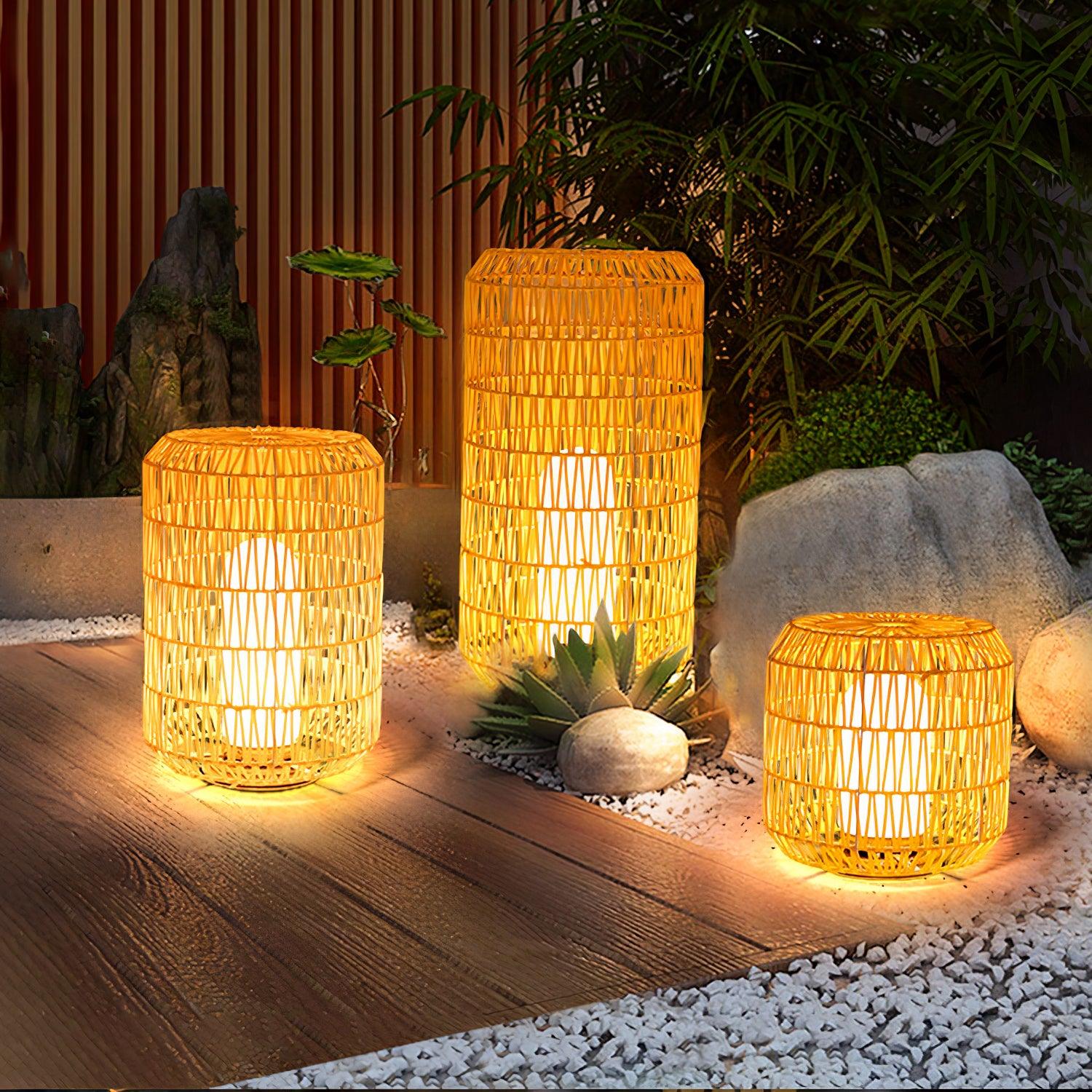 Modern Handcrafted Woven Rattan Outdoor Garden Lamp Waterproof LED Landscape Lighting