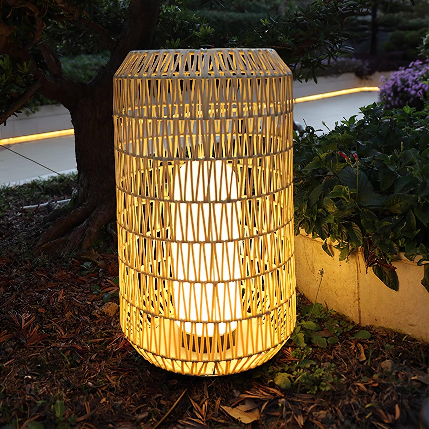 Modern Handcrafted Woven Rattan Outdoor Garden Lamp Waterproof LED Landscape Lighting