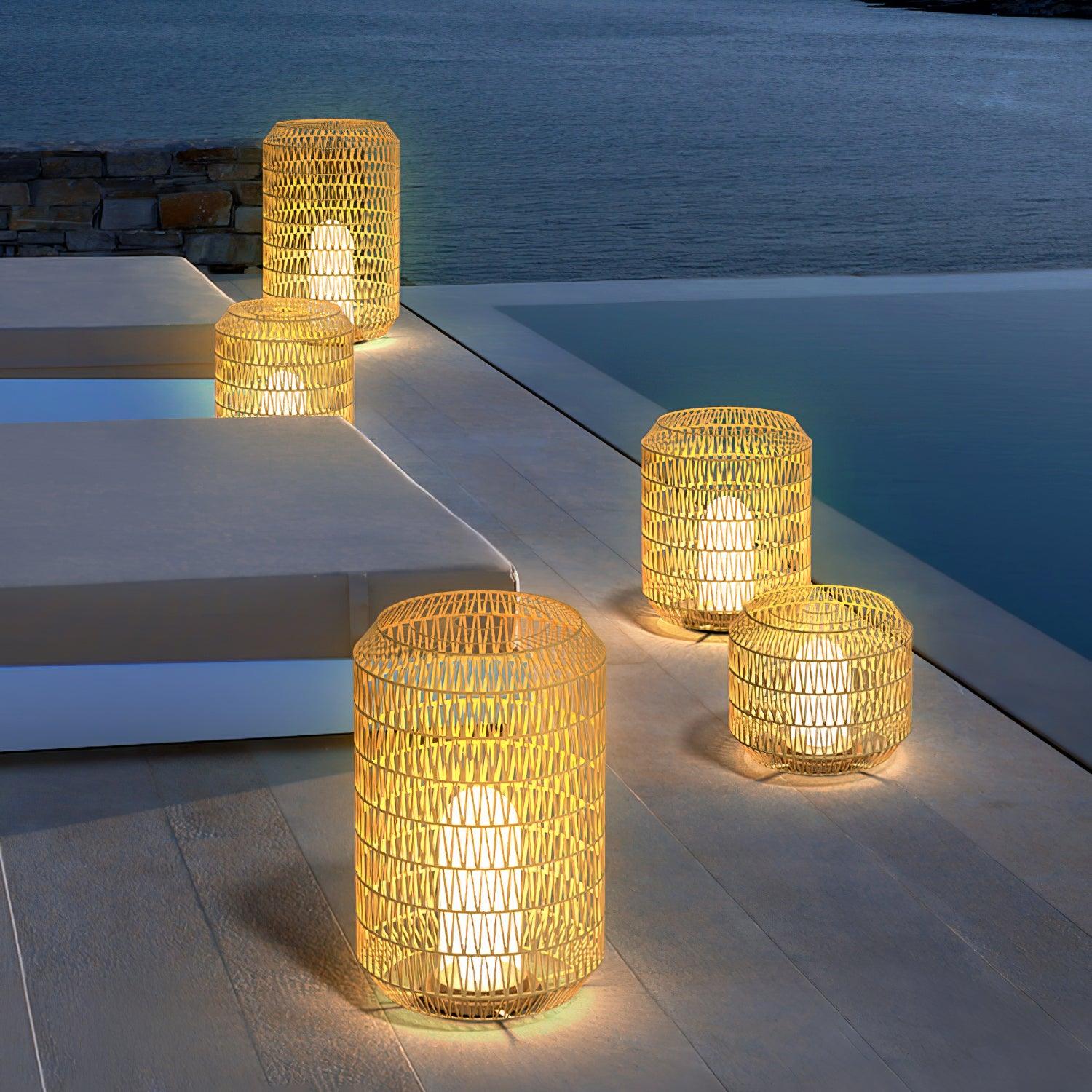 Modern Handcrafted Woven Rattan Outdoor Garden Lamp Waterproof LED Landscape Lighting