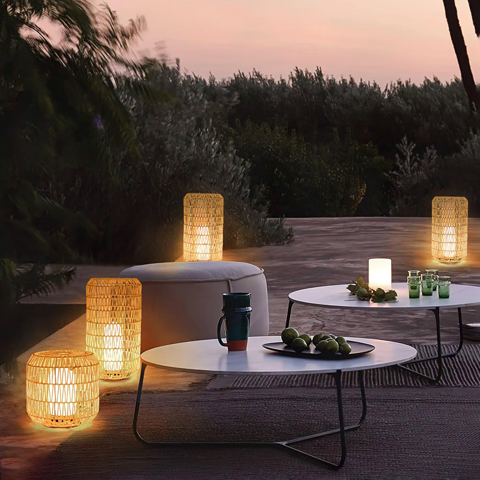 Modern Handcrafted Woven Rattan Outdoor Garden Lamp Waterproof LED Landscape Lighting