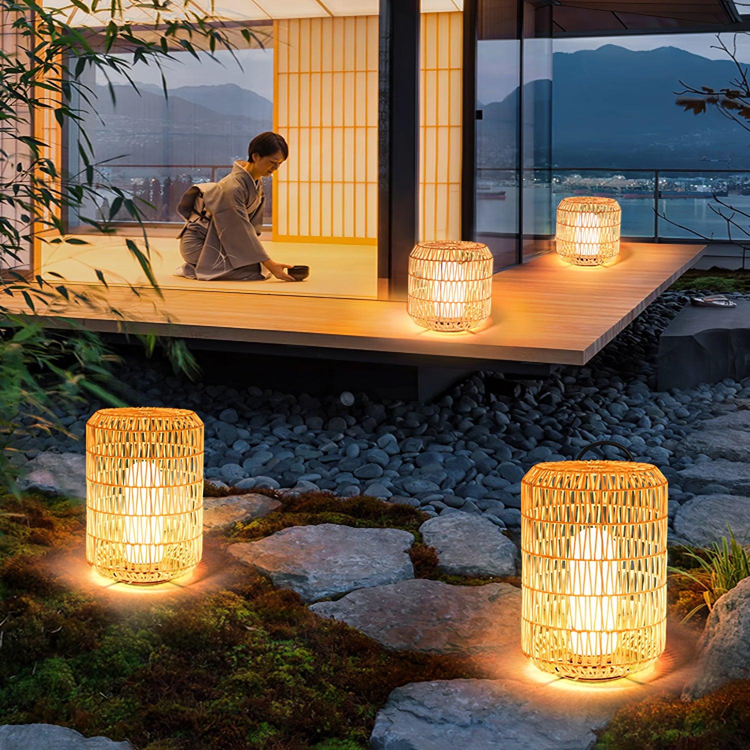 Modern Handcrafted Woven Rattan Outdoor Garden Lamp Waterproof LED Landscape Lighting