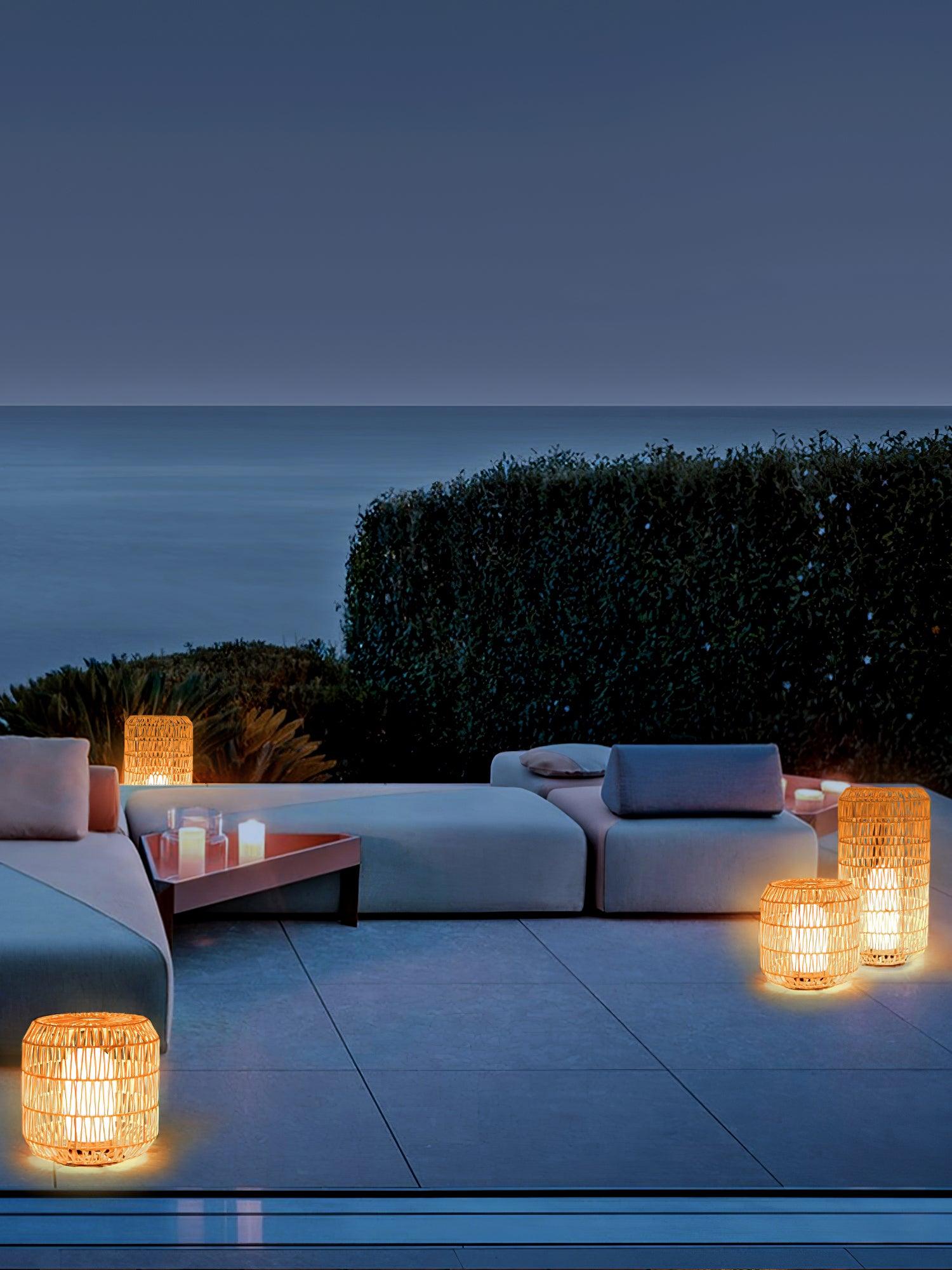 Modern Handcrafted Woven Rattan Outdoor Garden Lamp Waterproof LED Landscape Lighting