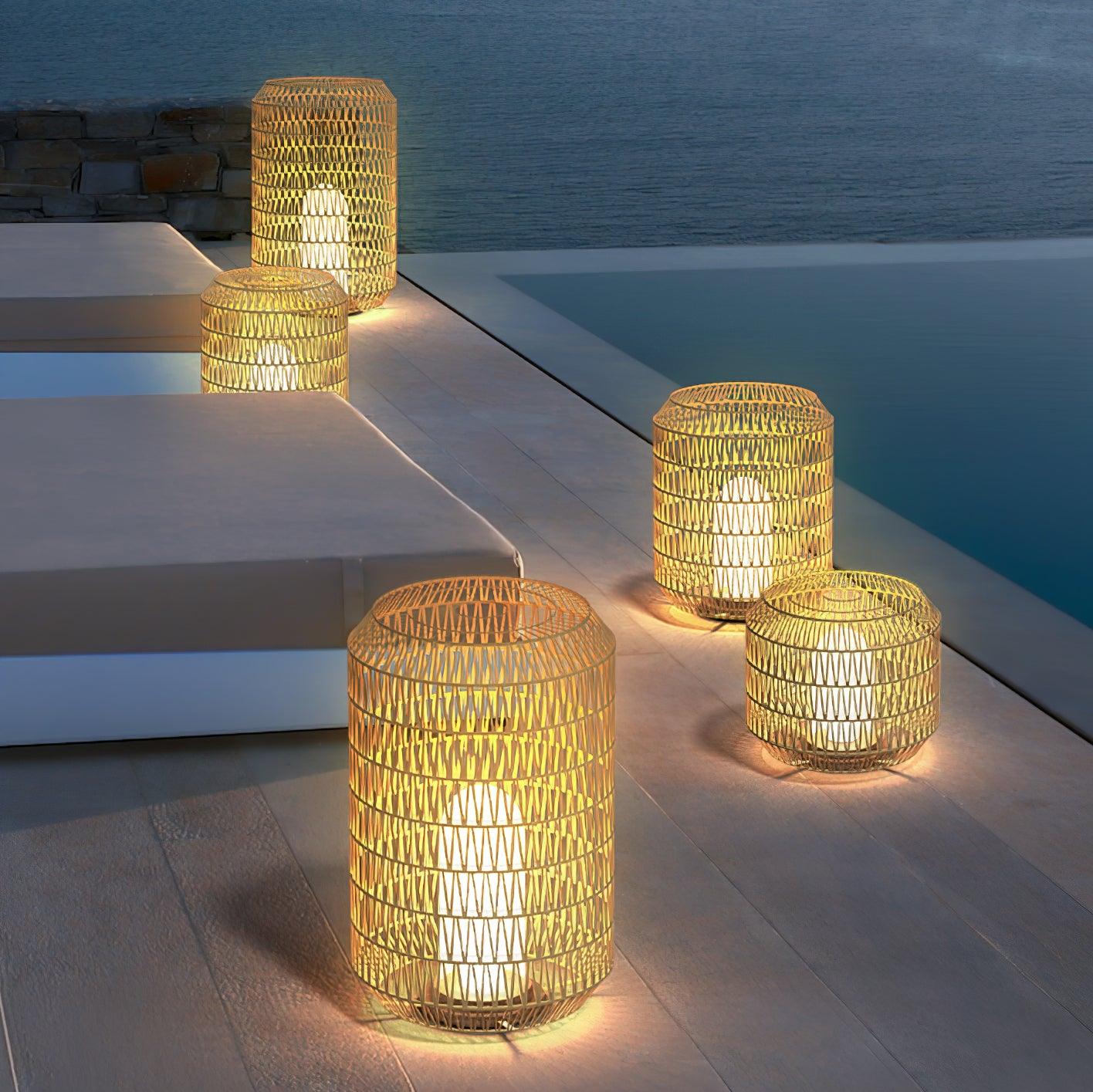 Modern Handcrafted Woven Rattan Outdoor Garden Lamp Waterproof LED Landscape Lighting