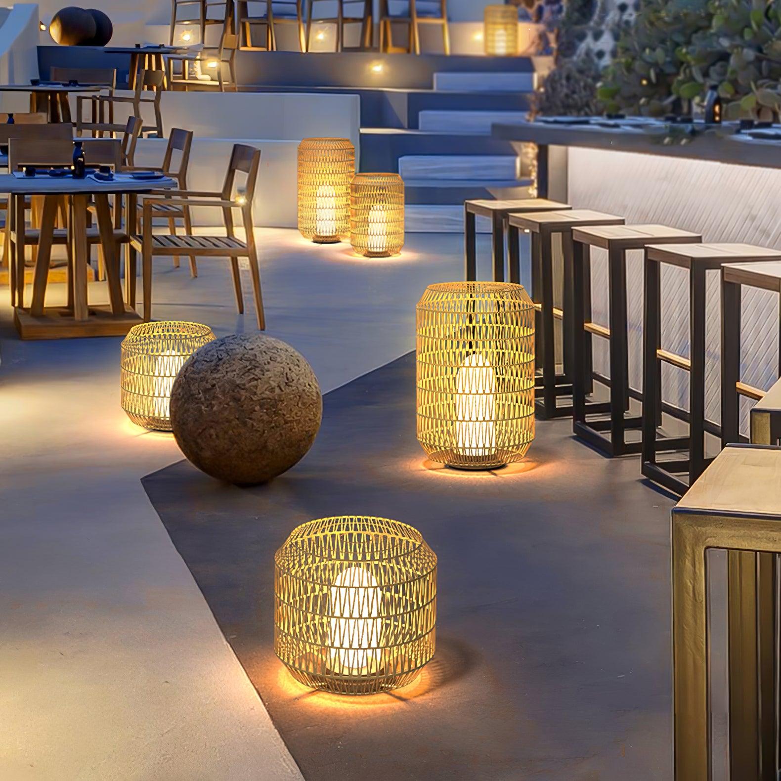 Modern Handcrafted Woven Rattan Outdoor Garden Lamp Waterproof LED Landscape Lighting