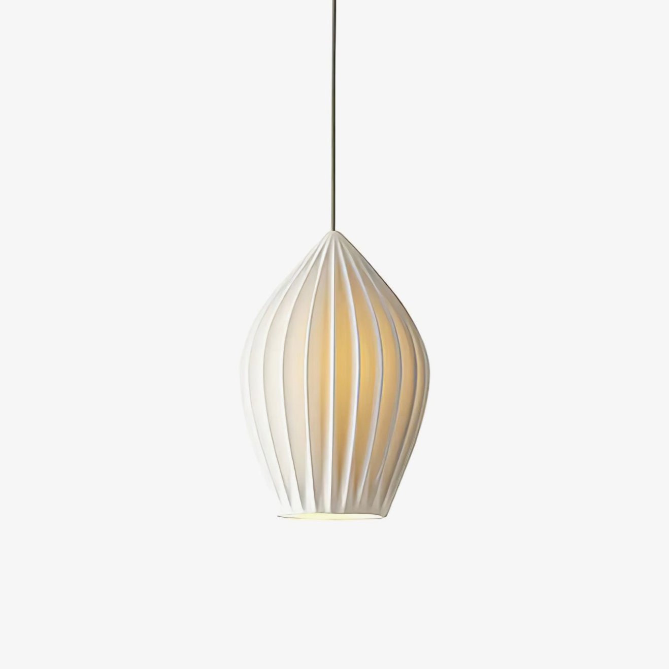 Modern Handmade Bone China Ribbed Ceramic Pendant Light for Dining Room and Living Room Decor