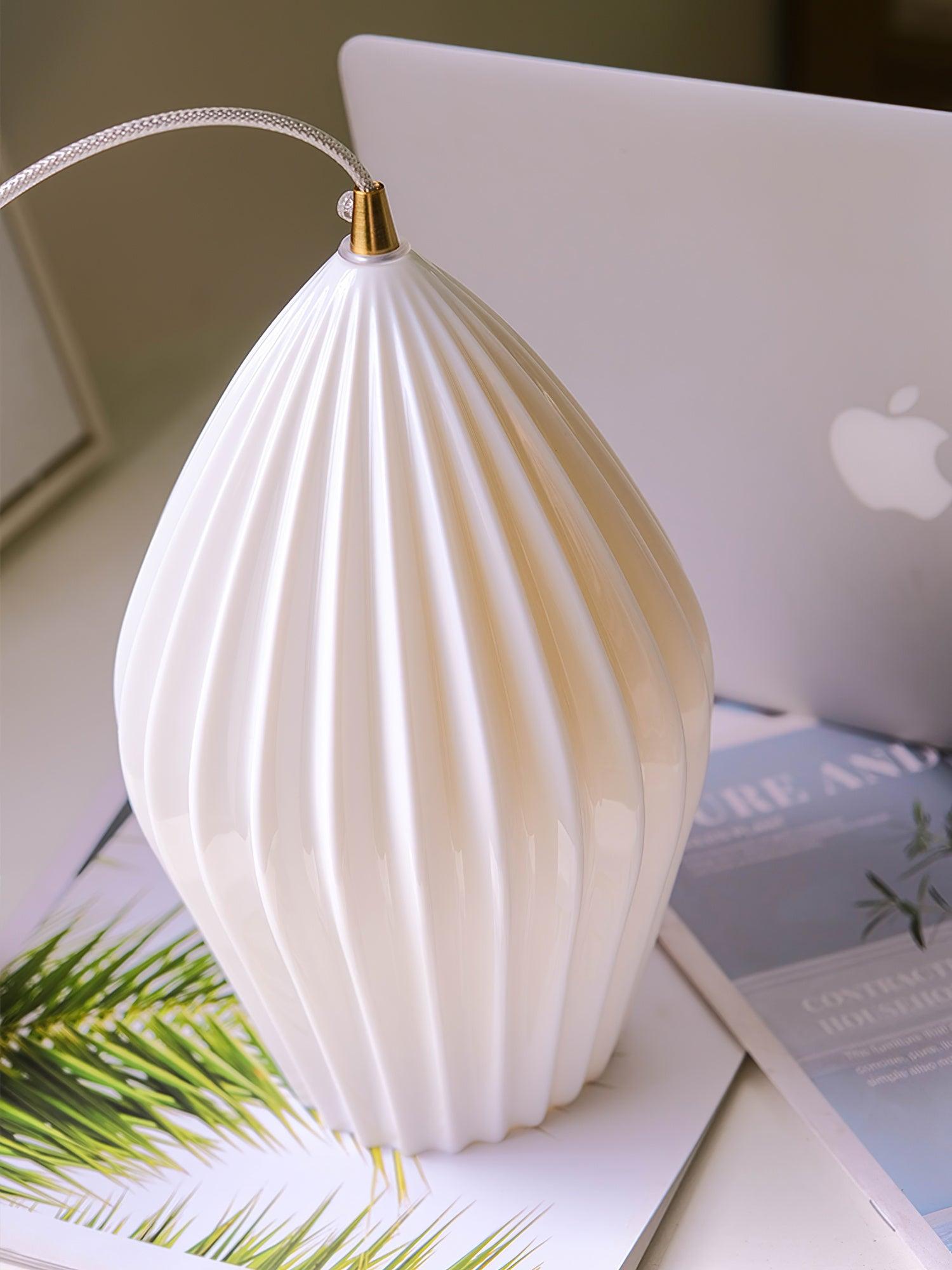 Modern Handmade Bone China Ribbed Ceramic Pendant Light for Dining Room and Living Room Decor