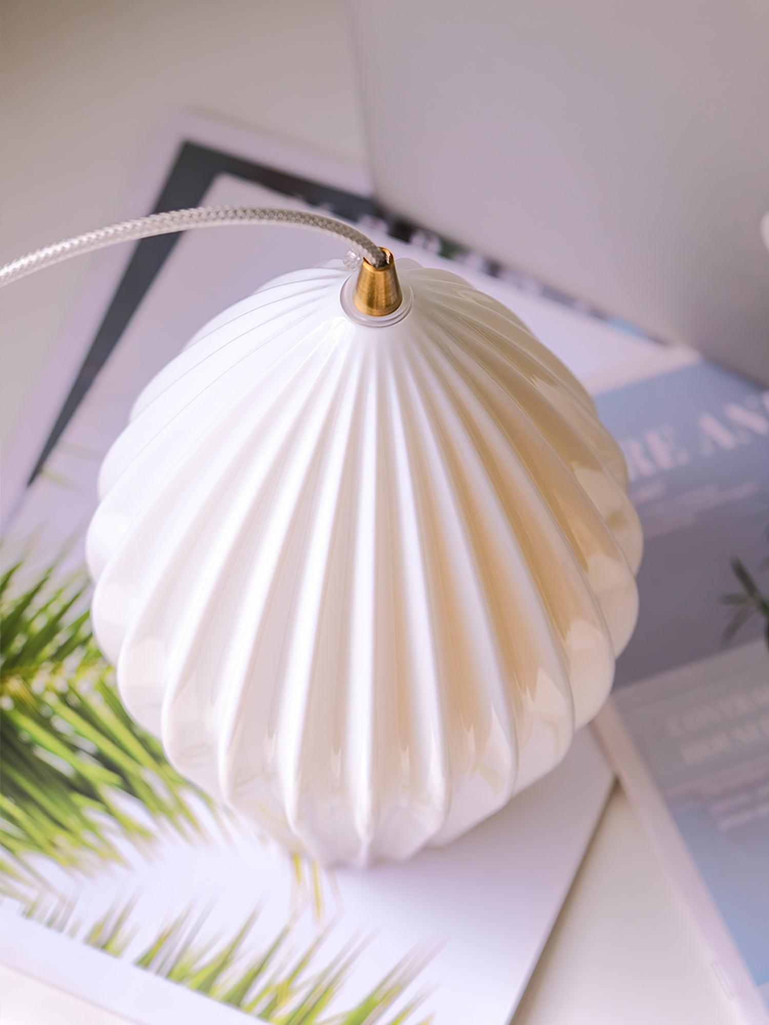 Modern Handmade Bone China Ribbed Ceramic Pendant Light for Dining Room and Living Room Decor