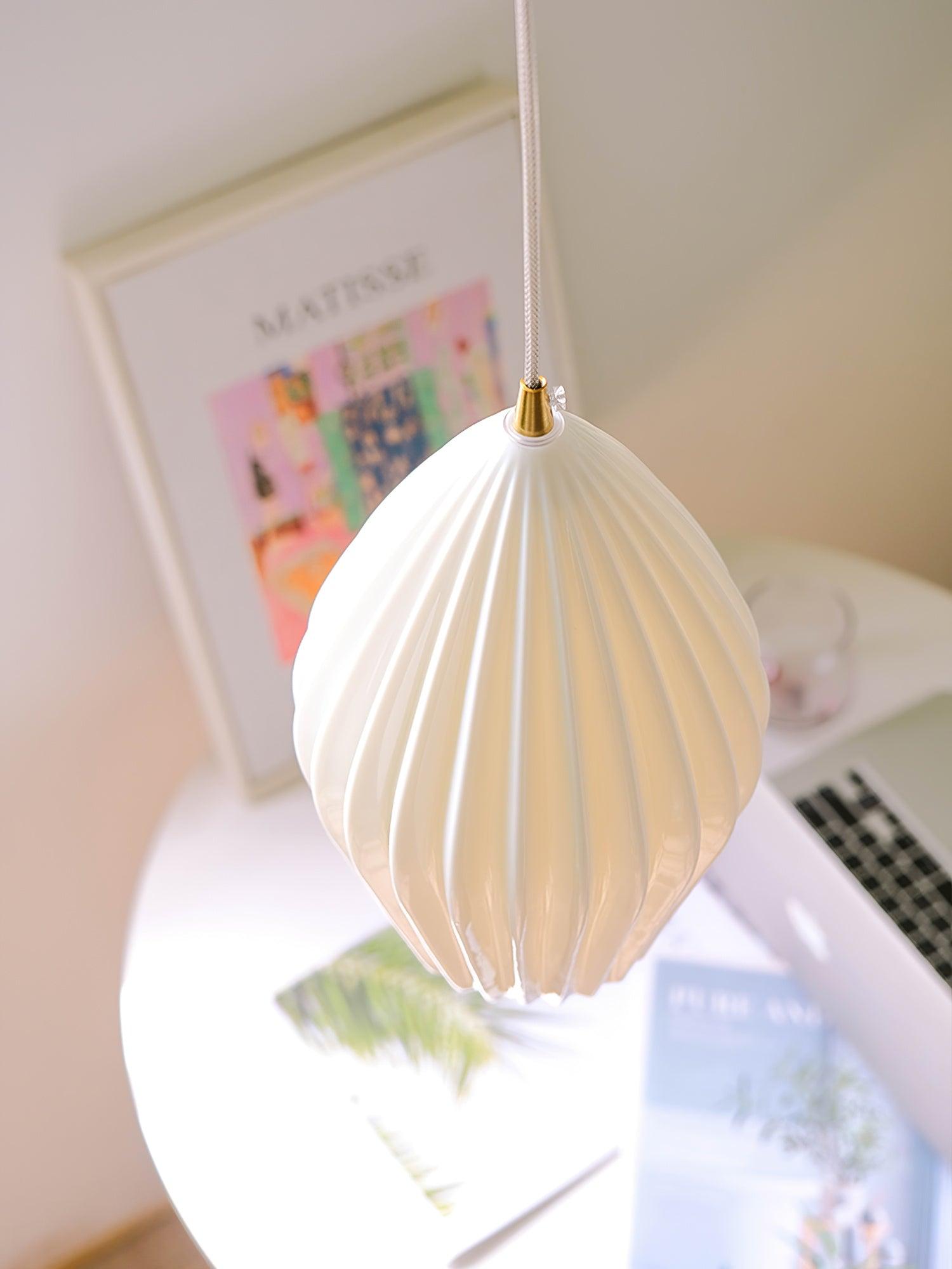 Modern Handmade Bone China Ribbed Ceramic Pendant Light for Dining Room and Living Room Decor