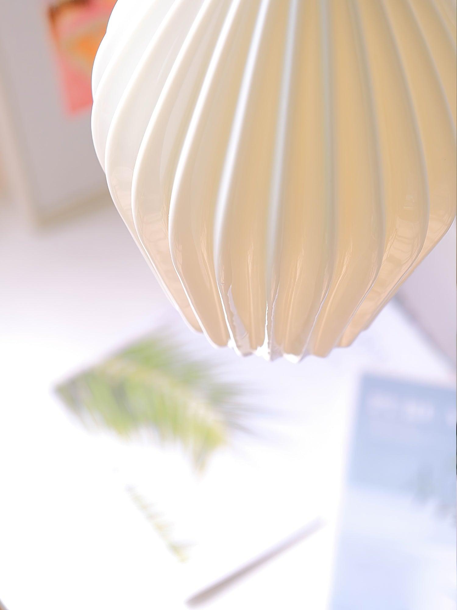 Modern Handmade Bone China Ribbed Ceramic Pendant Light for Dining Room and Living Room Decor