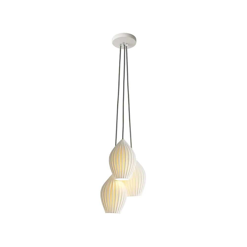 Modern Handmade Bone China Ribbed Ceramic Pendant Light for Dining Room and Living Room Decor