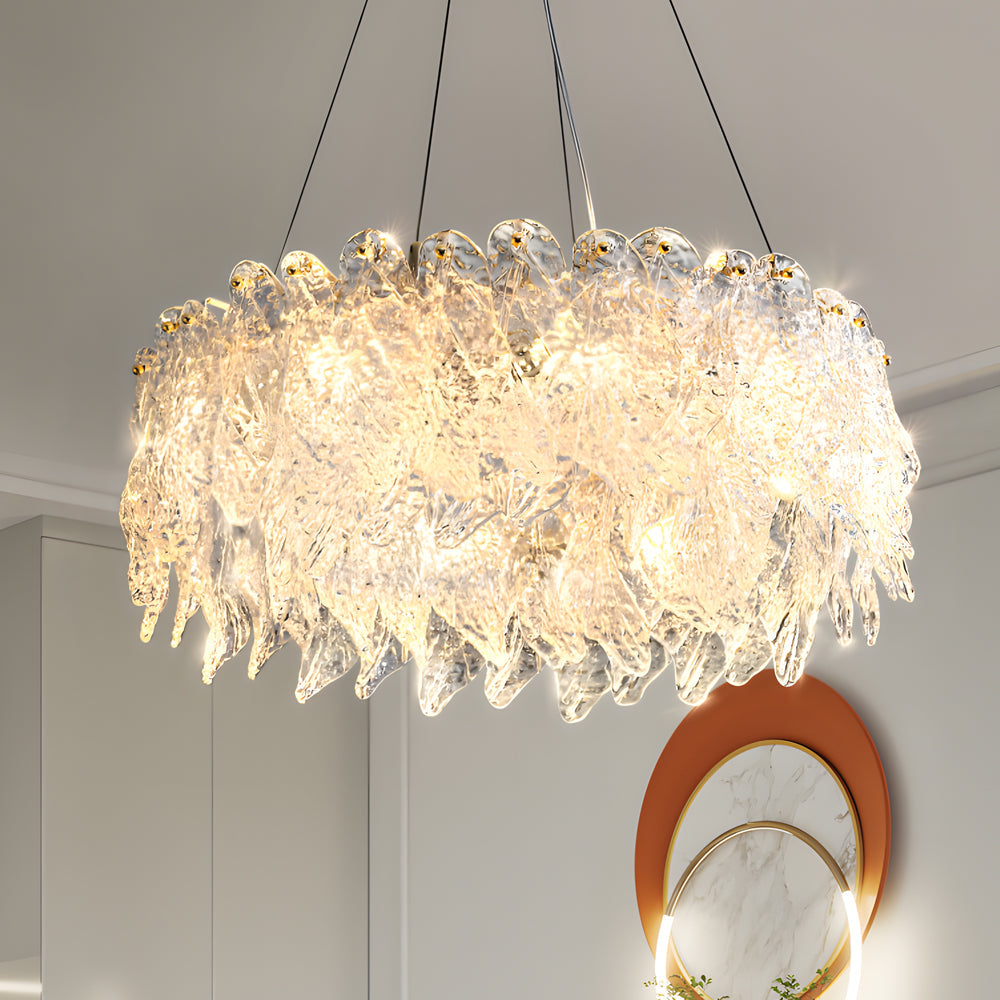 Modern Handmade Leaf Glass Chandelier Round Luxury Ceiling Light with 3 Stage Color Temperature
