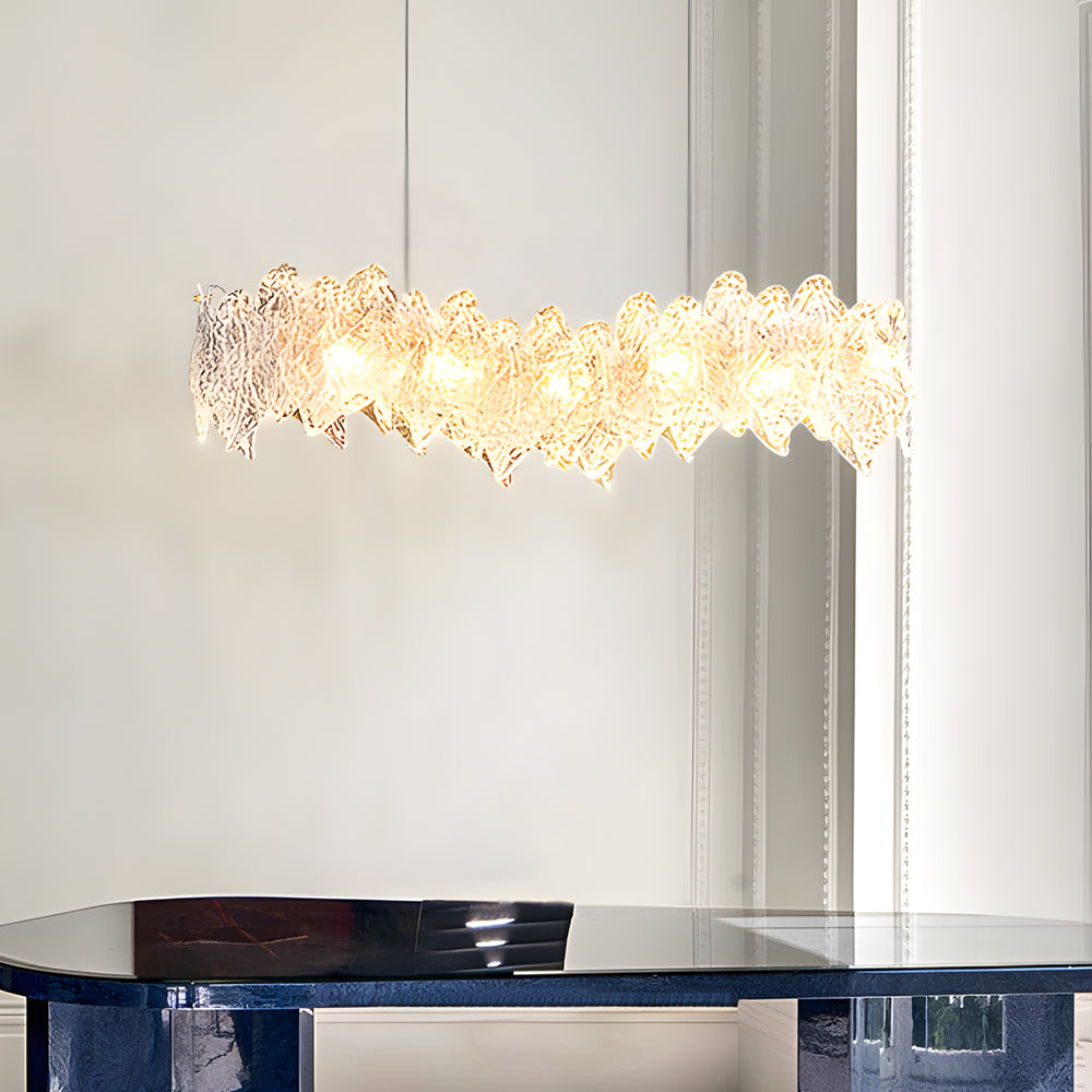 Modern Handmade Leaf Glass Chandelier Round Luxury Ceiling Light with 3 Stage Color Temperature