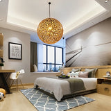 Modern Handmade Wooden Ball Pendant Light Hollowed Basswood Shade LED Chandelier