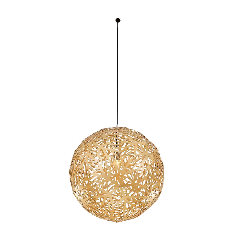 Modern Handmade Wooden Ball Pendant Light Hollowed Basswood Shade LED Chandelier