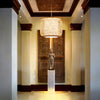 Modern Handwoven Bamboo Cylinder Pendant Light Natural Wood Hanging Lamp for Hallway