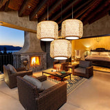 Modern Handwoven Bamboo Cylinder Pendant Light Natural Wood Hanging Lamp for Hallway