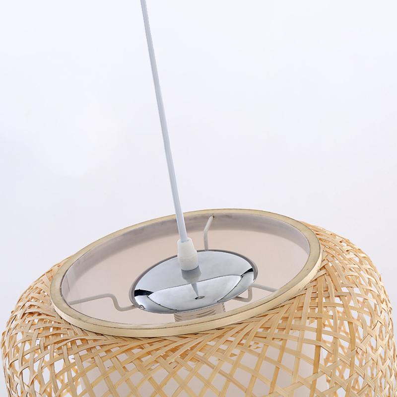 Modern Handwoven Bamboo Cylinder Pendant Light Natural Wood Hanging Lamp for Hallway