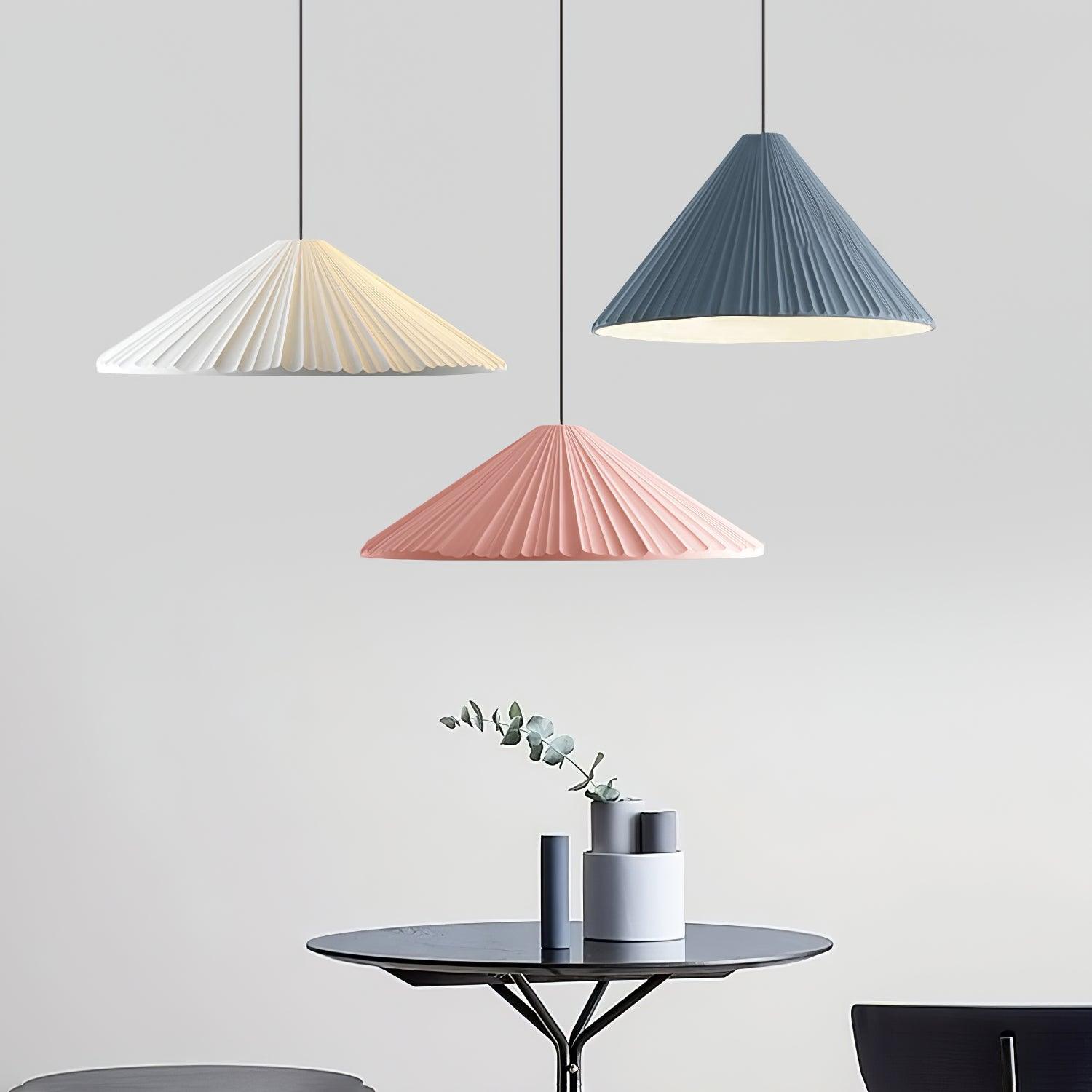 Modern Hat Resin Pendant Light Pleated Design Ceiling Lamp Macaron Colors for Indoor Lighting
