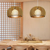 Modern Hemispherical Wood Birdcage Pendant Light with Glass Ball Shade for Living Room