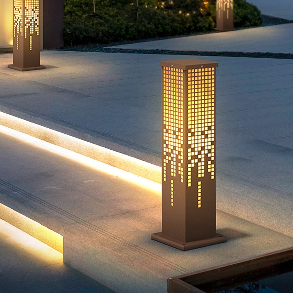 Modern Hollow Outdoor Garden Path Light Waterproof Stainless Steel Landscape Lamp in Brown