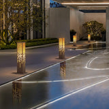 Modern Hollow Outdoor Garden Path Light Waterproof Stainless Steel Landscape Lamp in Brown