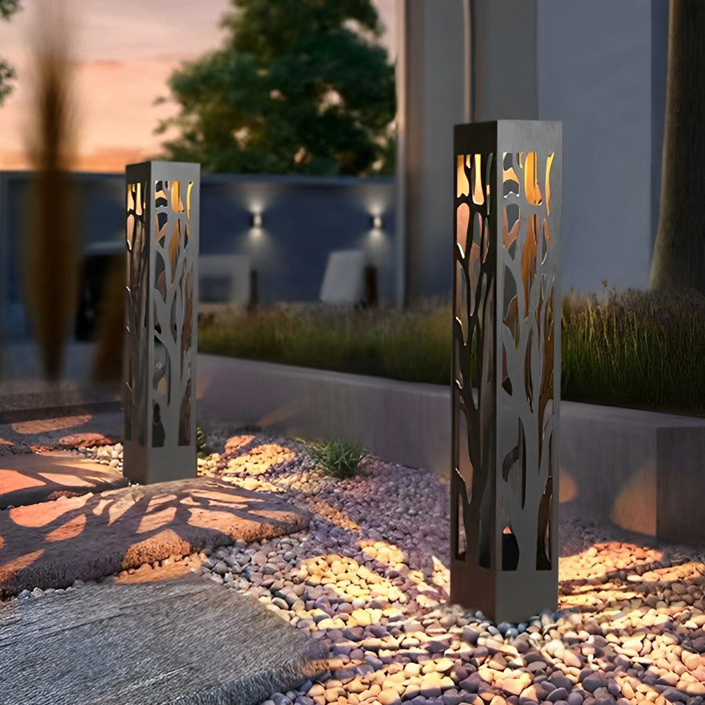 Modern Hollow Pattern Outdoor Solar LED Lawn Lamp Waterproof Landscape Path Lighting