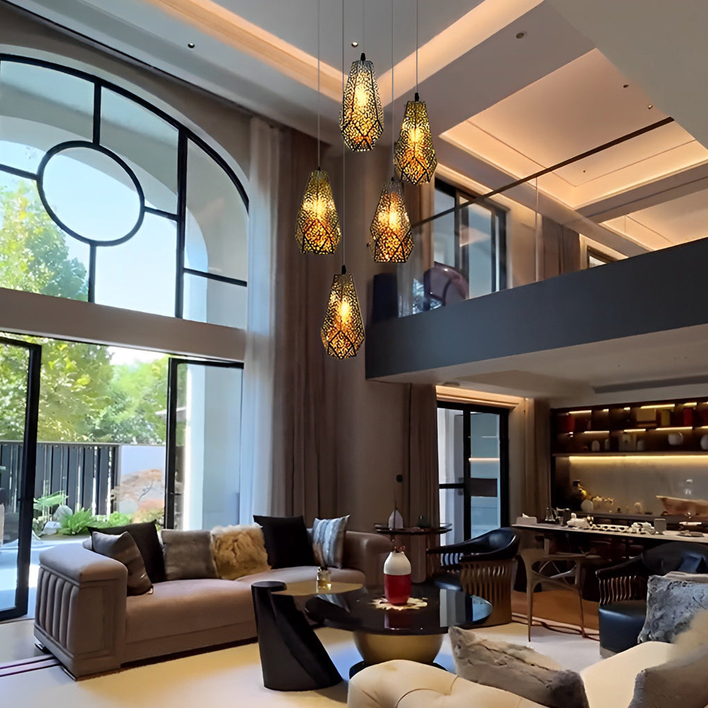 Modern Hollow Stainless Steel Gourd Pendant Light Electroplated Postmodern Chandelier for Dining Room