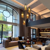 Modern Hollow Stainless Steel Gourd Pendant Light Electroplated Postmodern Chandelier for Dining Room