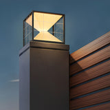Modern Hourglass Solar LED Outdoor Pillar Light Square Waterproof Fence Post Lamp Black