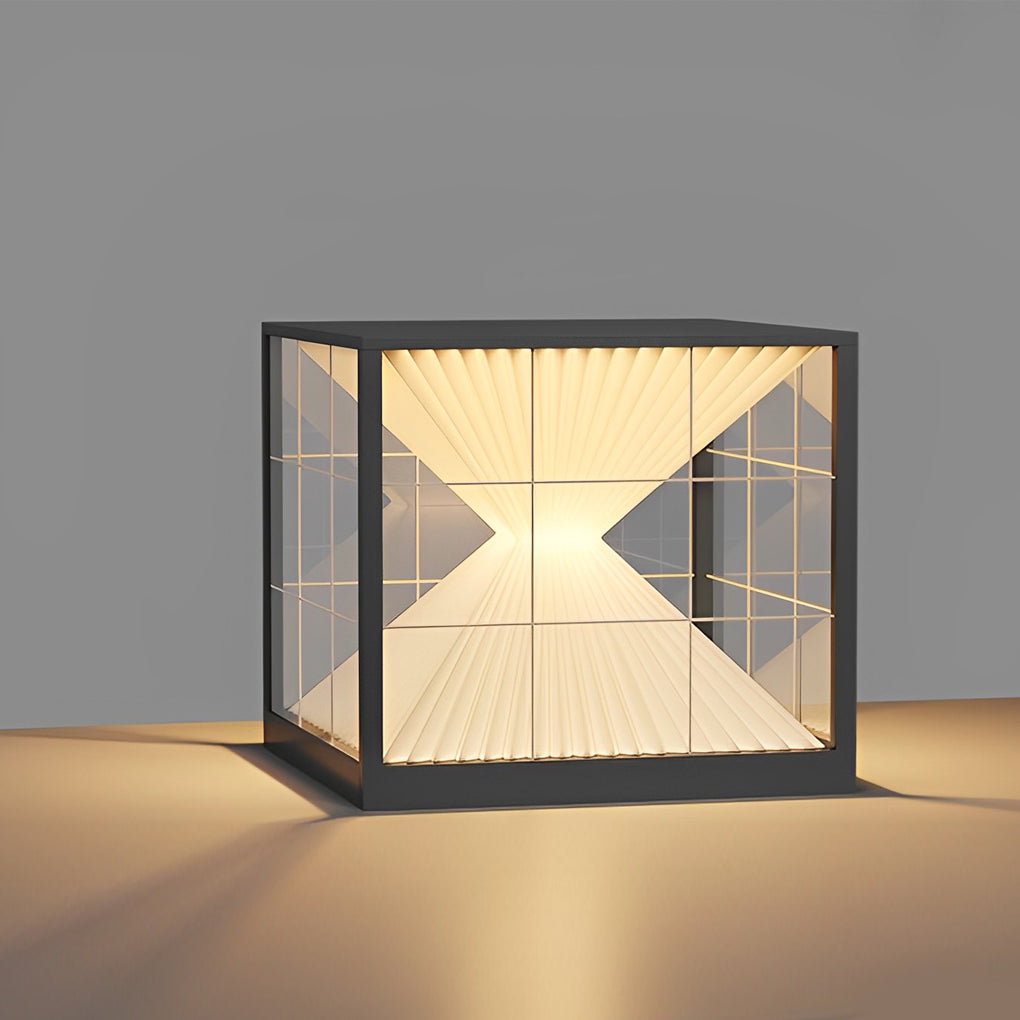 Modern Hourglass Solar LED Outdoor Pillar Light Square Waterproof Fence Post Lamp Black