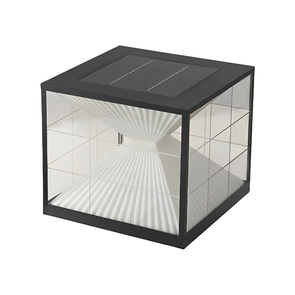 Modern Hourglass Solar LED Outdoor Pillar Light Square Waterproof Fence Post Lamp Black