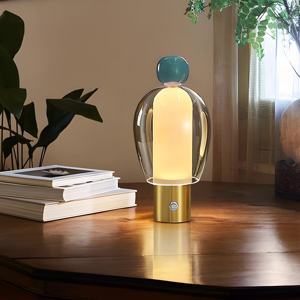 Modern Humanoid Profile Glass Table Lamp Rechargeable Battery Operated LED Dimmable Desk Light