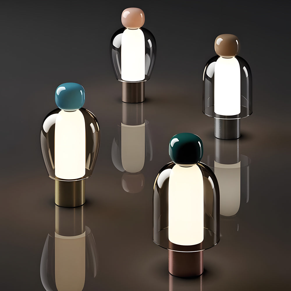 Modern Humanoid Profile Glass Table Lamp Rechargeable Battery Operated LED Dimmable Desk Light