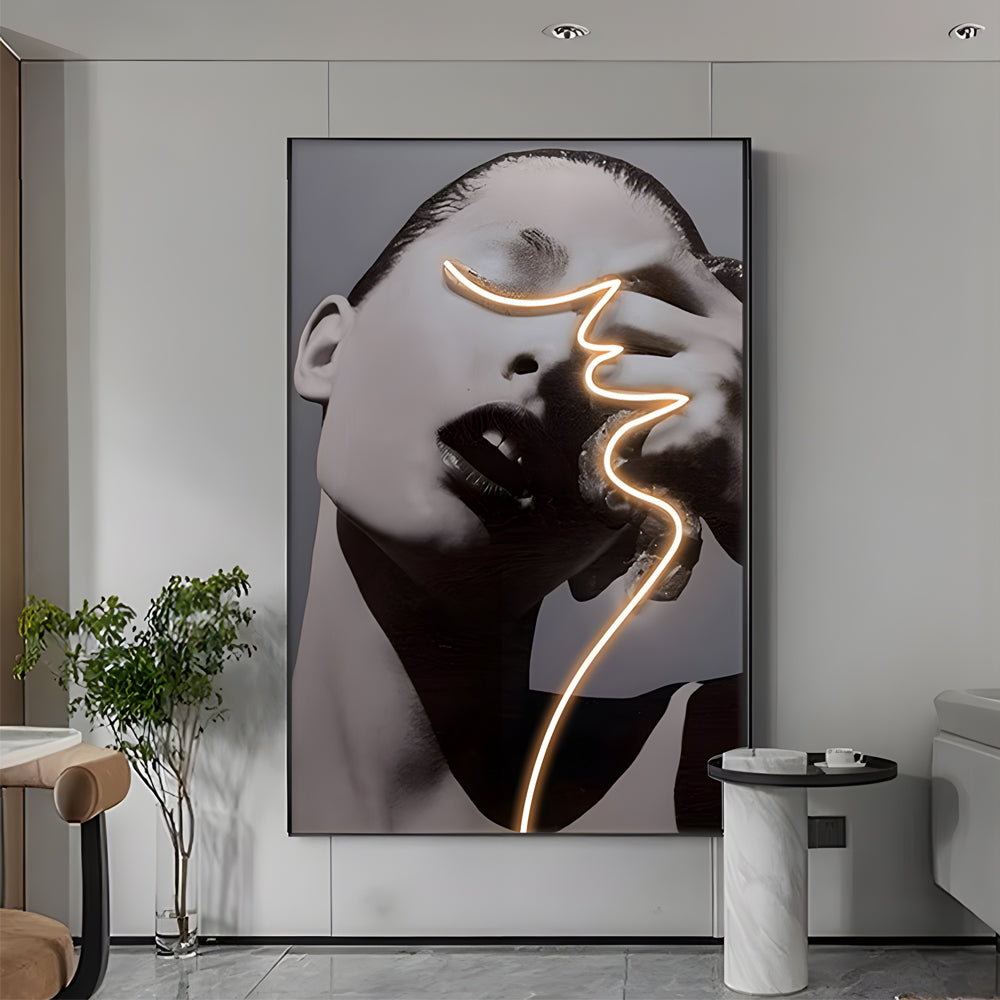 Modern Illuminated Lady Profile Crystal Porcelain Wall Painting for Elegant Home Decor