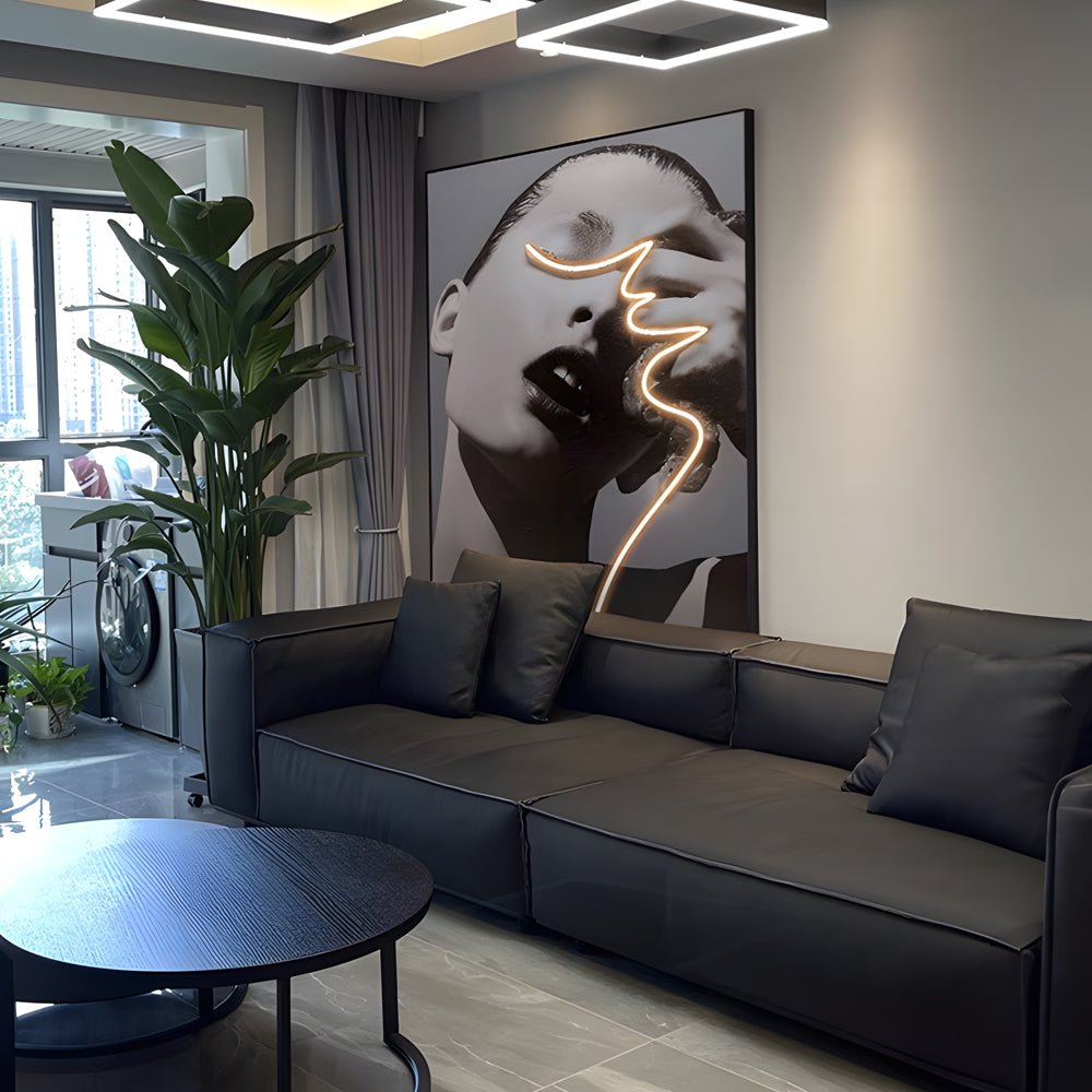 Modern Illuminated Lady Profile Crystal Porcelain Wall Painting for Elegant Home Decor