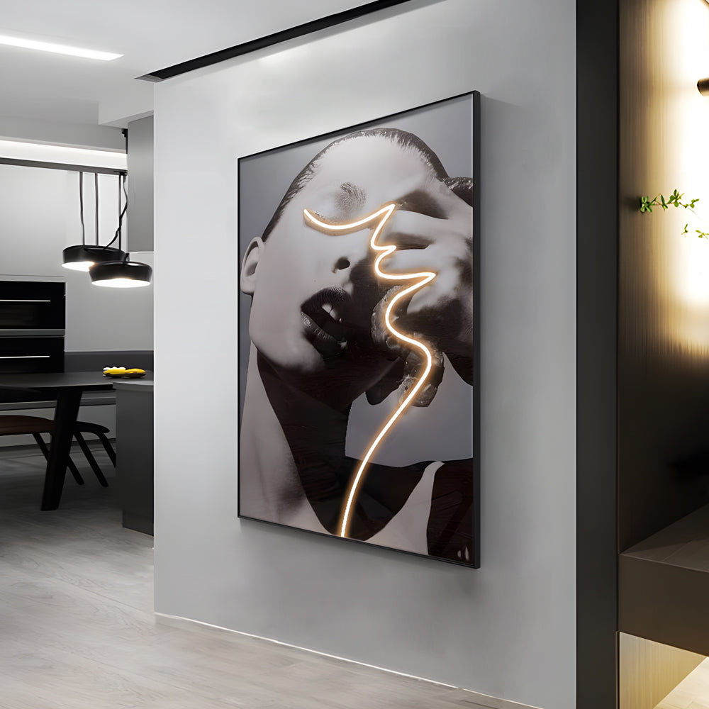 Modern Illuminated Lady Profile Crystal Porcelain Wall Painting for Elegant Home Decor