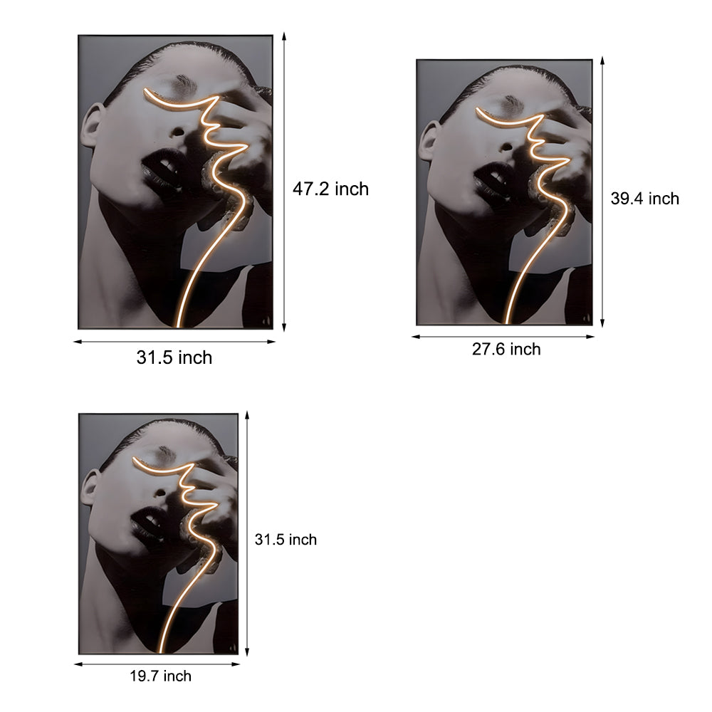 Modern Illuminated Lady Profile Crystal Porcelain Wall Painting for Elegant Home Decor