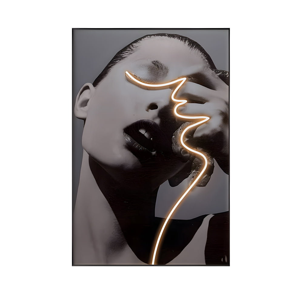 Modern Illuminated Lady Profile Crystal Porcelain Wall Painting for Elegant Home Decor