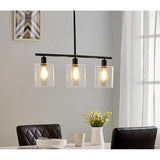 Modern Industrial 3 Light Kitchen Island Pendant Glass Lantern Chandelier in Black and Gold
