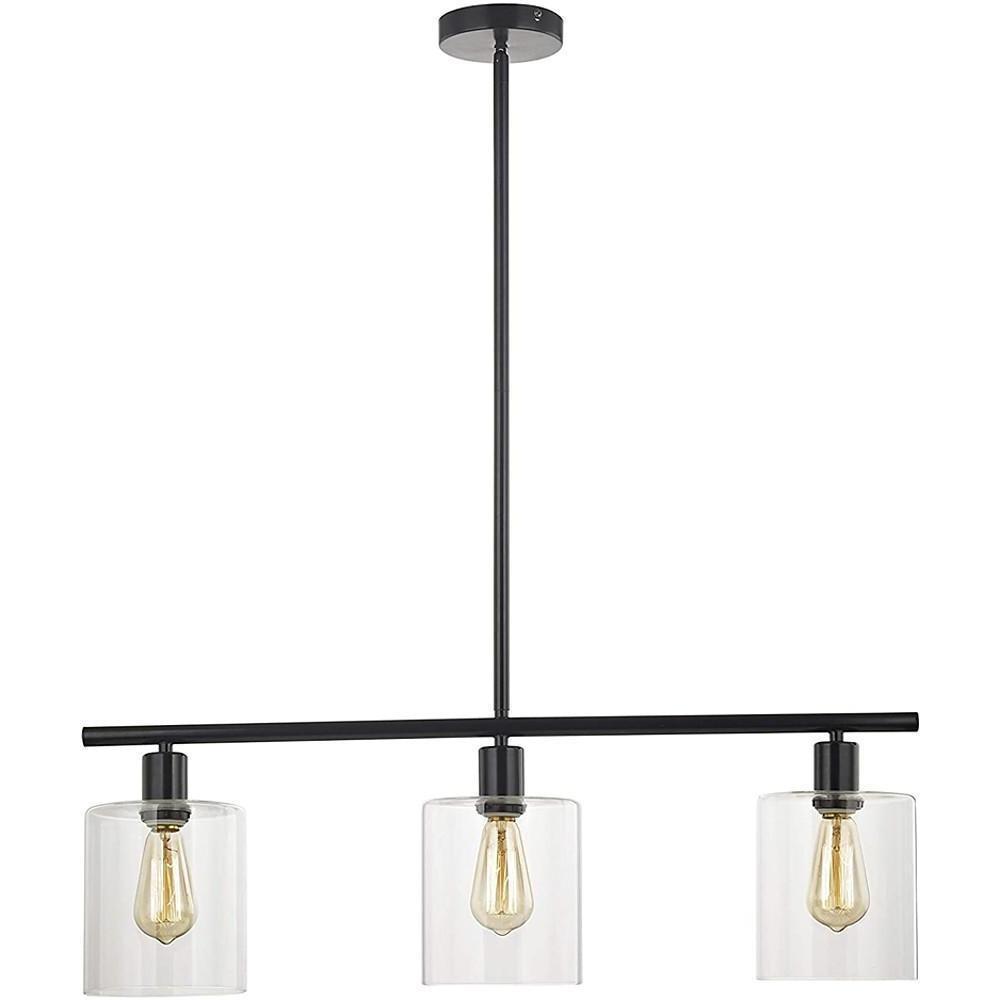 Modern Industrial 3 Light Kitchen Island Pendant Glass Lantern Chandelier in Black and Gold